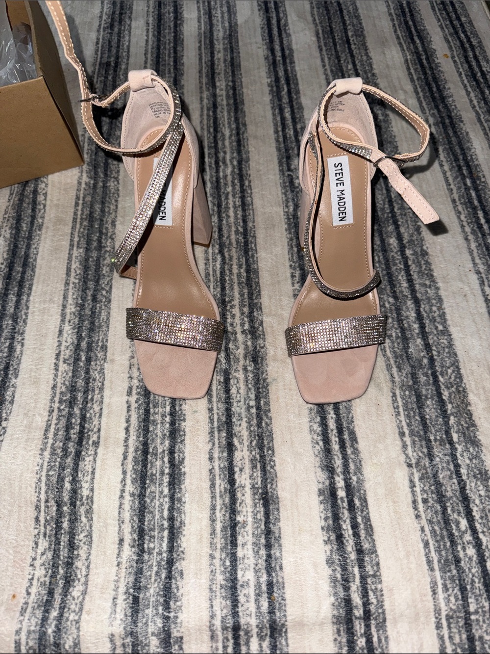 Steve Madden Nude Blush Rhinestone Ankle-Strap Block Heels